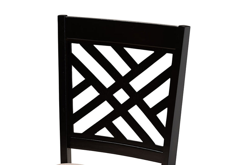 Iden Sand Fabric Upholstered Espresso Brown 7-Piece Dining Set Baxton