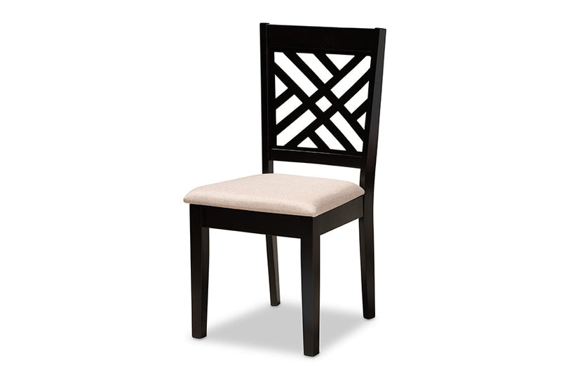 Michio Sand Fabric Upholstered and Dark Brown 7-Piece Dining Set Baxton