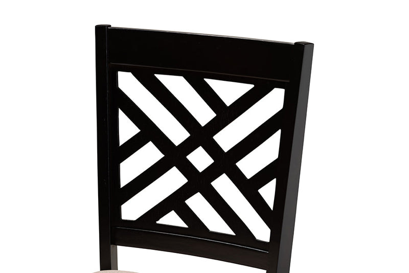 Michio Sand Fabric Upholstered and Dark Brown 7-Piece Dining Set Baxton