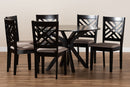 Michio Sand Fabric Upholstered and Dark Brown 7-Piece Dining Set Baxton