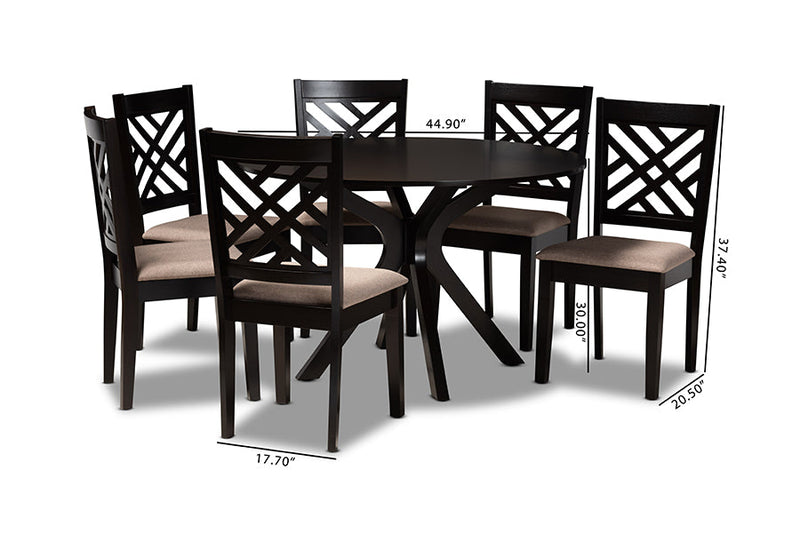 Michio Sand Fabric Upholstered and Dark Brown 7-Piece Dining Set Baxton