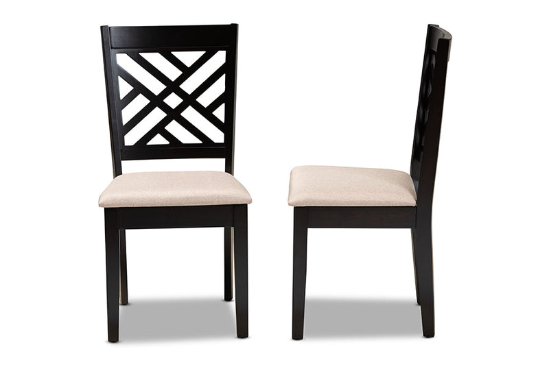 Iden Sand Fabric Upholstered Espresso Brown 2Pc Dining Chair Set Baxton