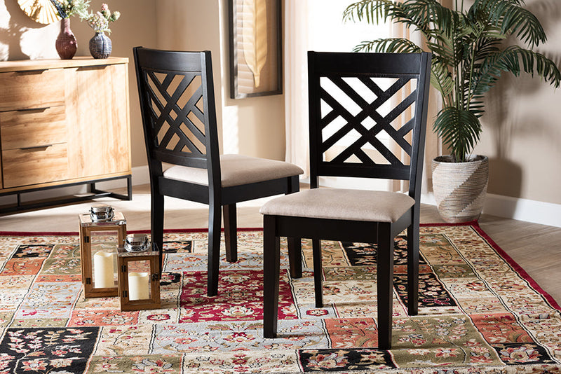 Iden Sand Fabric Upholstered Espresso Brown 2Pc Dining Chair Set Baxton