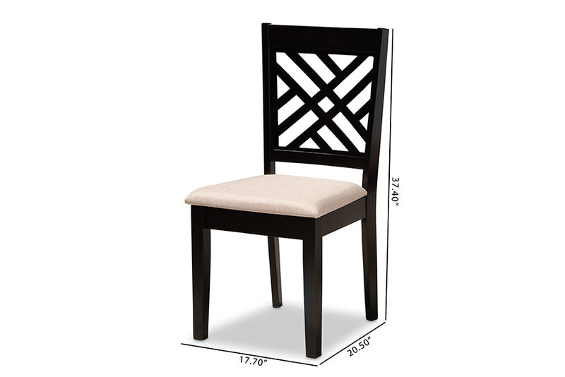 Iden Sand Fabric Upholstered Espresso Brown 2Pc Dining Chair Set Baxton