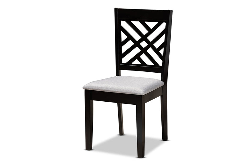 Iden Gray Fabric Upholstered Espresso Brown 7-Piece Dining Set Baxton