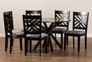 Michio Gray Fabric Upholstered and Dark Brown 7-Piece Dining Set Baxton