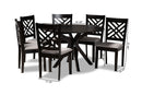 Michio Gray Fabric Upholstered and Dark Brown 7-Piece Dining Set Baxton
