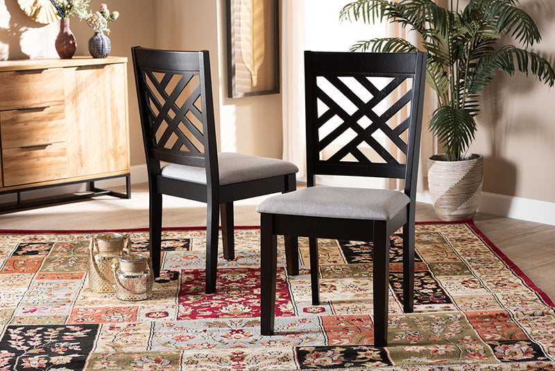 Iden Gray Fabric Upholstered Espresso Brown 2Pc Dining Chair Set Baxton