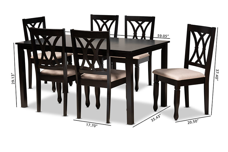 Asgart Modern and Contemporary Sand Fabric Upholstered Espresso Brown Finished Wood 7-Piece Dining Set