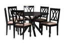 Linn Modern Beige Fabric and Espresso Brown 7-Piece Dining Set Baxton