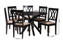Linn Modern Beige Fabric and Espresso Brown 7-Piece Dining Set Baxton