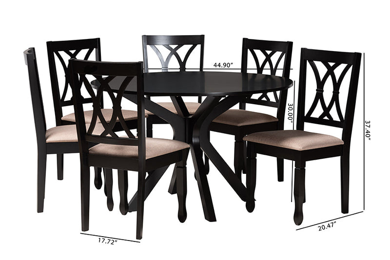 Linn Modern Beige Fabric and Espresso Brown 7-Piece Dining Set Baxton