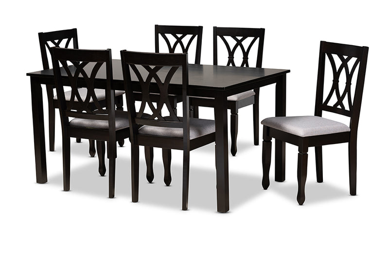 Asgart Modern and Contemporary Gray Fabric Upholstered Espresso Brown Finished Wood 7-Piece Dining Set