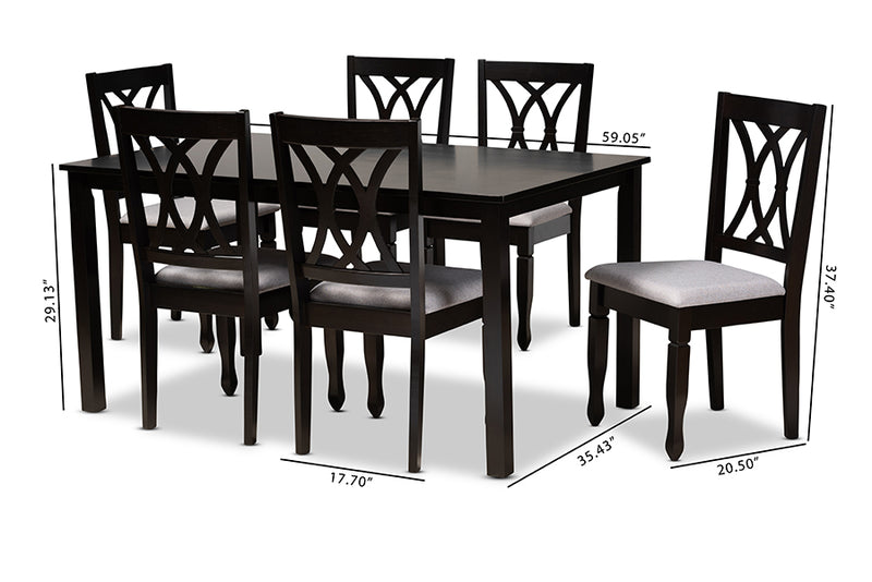 Asgart Modern and Contemporary Gray Fabric Upholstered Espresso Brown Finished Wood 7-Piece Dining Set