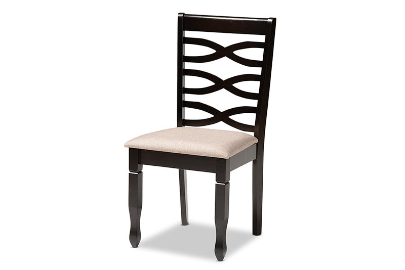 Maliyah Sand Fabric Upholstered Dark Brown 7-Piece Dining Set Baxton