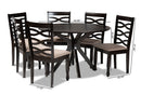 Meltem Sand Fabric Upholstered Dark Brown 7-Piece Dining Set Baxton