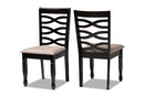 Maliyah Sand Fabric Dark Brown Finished 2Pc Wood Dining Chair Set Baxton