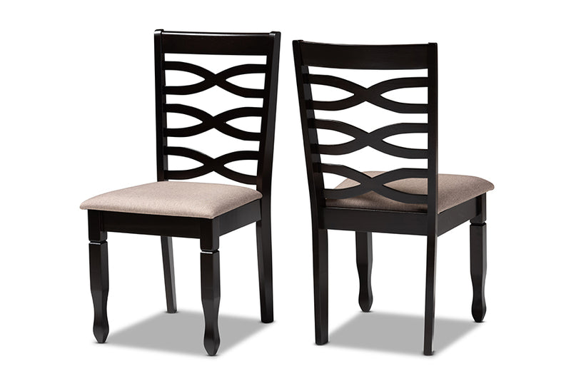 Maliyah Modern and Contemporary Sand Fabric Upholstered Dark Brown Finished 2-Piece Wood Dining Chair Set