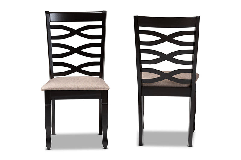Maliyah Sand Fabric Dark Brown Finished 2Pc Wood Dining Chair Set Baxton