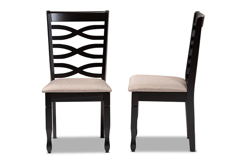 Maliyah Sand Fabric Dark Brown Finished 2Pc Wood Dining Chair Set Baxton