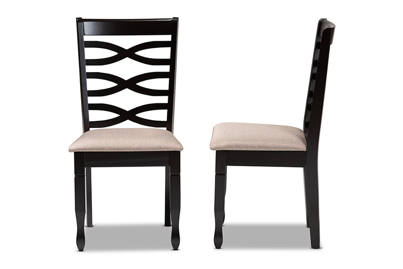 Maliyah Modern and Contemporary Sand Fabric Upholstered Dark Brown Finished 2-Piece Wood Dining Chair Set