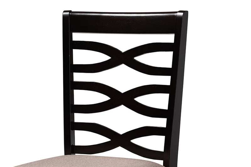 Maliyah Sand Fabric Dark Brown Finished 2Pc Wood Dining Chair Set Baxton