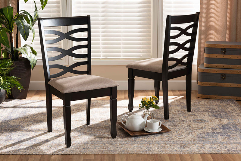 Maliyah Modern and Contemporary Sand Fabric Upholstered Dark Brown Finished 2-Piece Wood Dining Chair Set