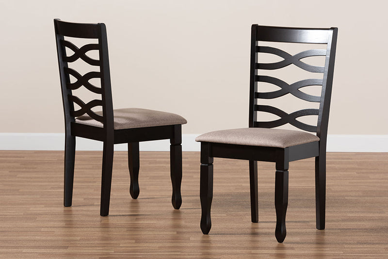 Maliyah Sand Fabric Dark Brown Finished 2Pc Wood Dining Chair Set Baxton