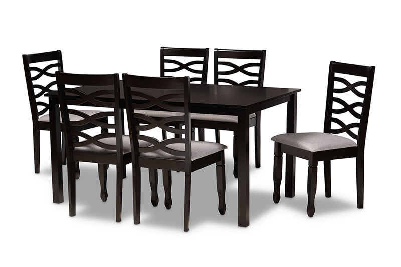 Maliyah Modern and Contemporary Gray Fabric Upholstered and Dark Brown Finished Wood 7-Piece Dining Set