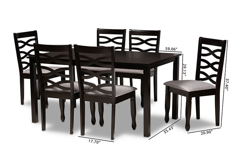 Maliyah Modern and Contemporary Gray Fabric Upholstered and Dark Brown Finished Wood 7-Piece Dining Set