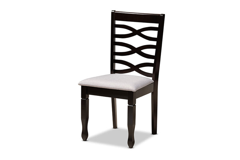 Meltem Gray Fabric Upholstered and Dark Brown 7-Piece Dining Set Baxton