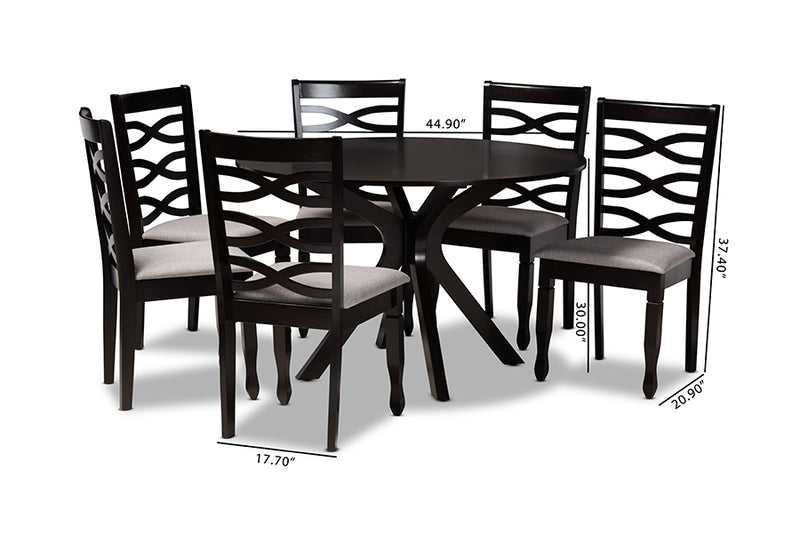 Meltem Modern and Contemporary Gray Fabric Upholstered and Dark Brown Finished Wood 7-Piece Dining Set
