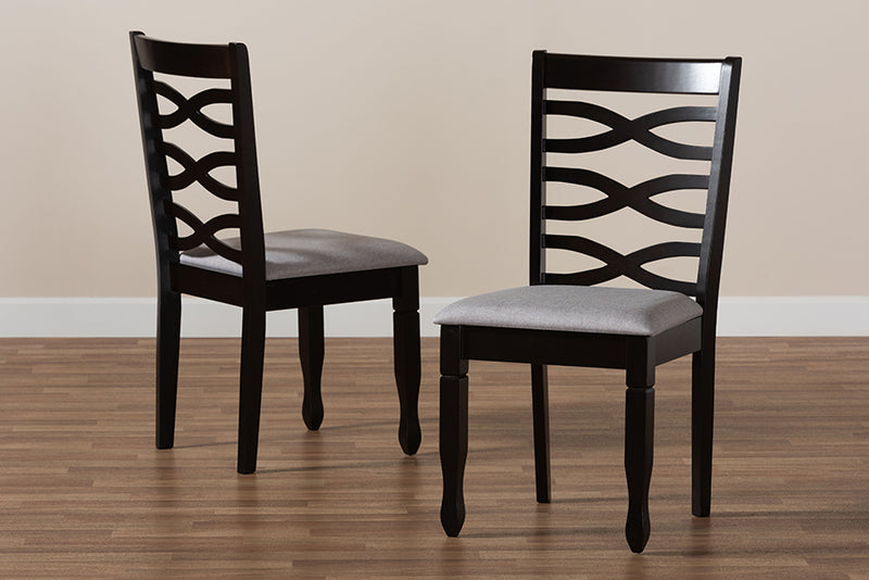 Maliyah Modern and Contemporary Gray Fabric Upholstered Espresso Brown Finished Wood 2-Piece Dining Chair Set