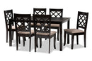 Pamela Sand Fabric Upholstered Dark Brown Finished 7-Piece Wood Dining Set Baxton