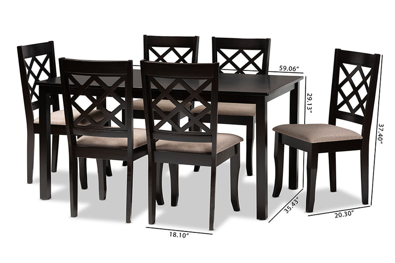 Pamela Modern and Contemporary Sand Fabric Upholstered Dark Brown Finished 7-Piece Wood Dining Set