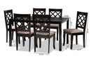 Pamela Sand Fabric Upholstered Dark Brown Finished 7-Piece Wood Dining Set Baxton