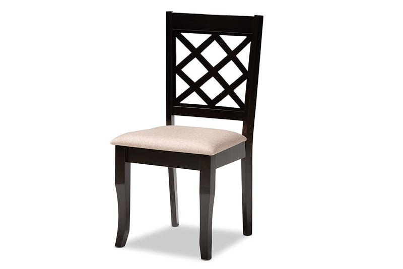 Addison Sand Fabric Upholstered and Dark Brown 7-Piece Dining Set Baxton
