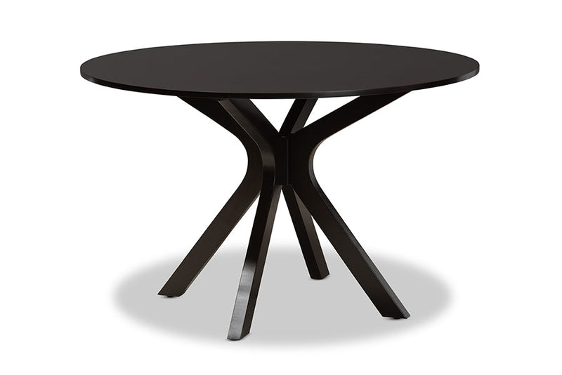 Addison Sand Fabric Upholstered and Dark Brown 7-Piece Dining Set Baxton