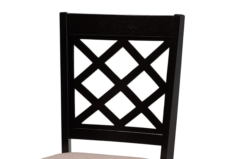 Addison Sand Fabric Upholstered and Dark Brown 7-Piece Dining Set Baxton