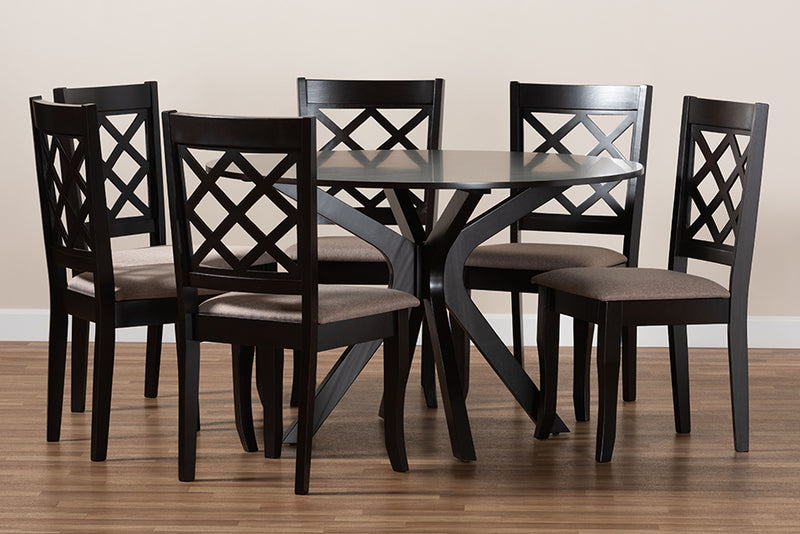 Addison Modern and Contemporary Sand Fabric Upholstered and Dark Brown Finished Wood 7-Piece Dining Set