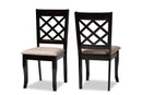 Pamela Sand Fabric Dark Brown Finished 2Pc Wood Dining Chair Set Baxton