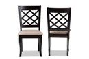 Pamela Sand Fabric Dark Brown Finished 2Pc Wood Dining Chair Set Baxton