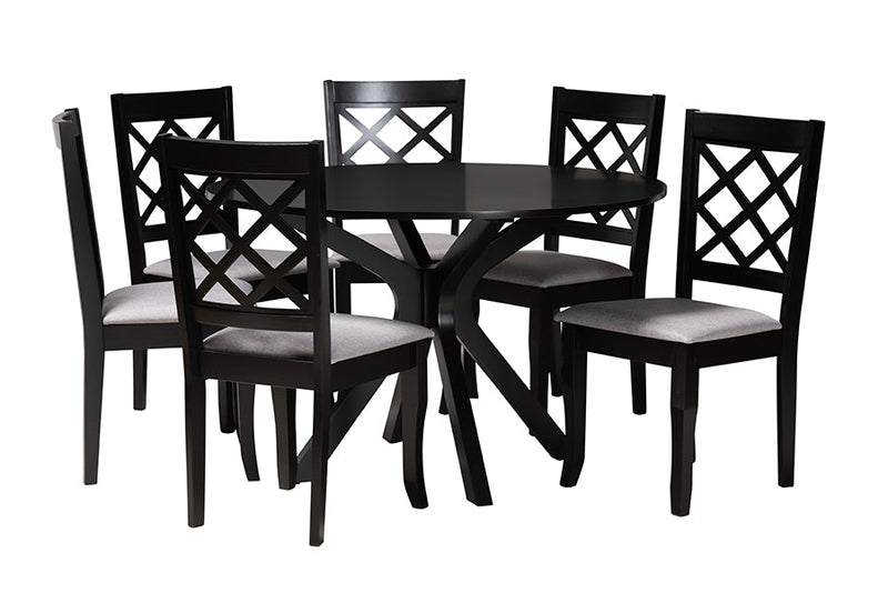 Addison Modern Gray Fabric and Espresso Brown 7-Piece Dining Set Baxton
