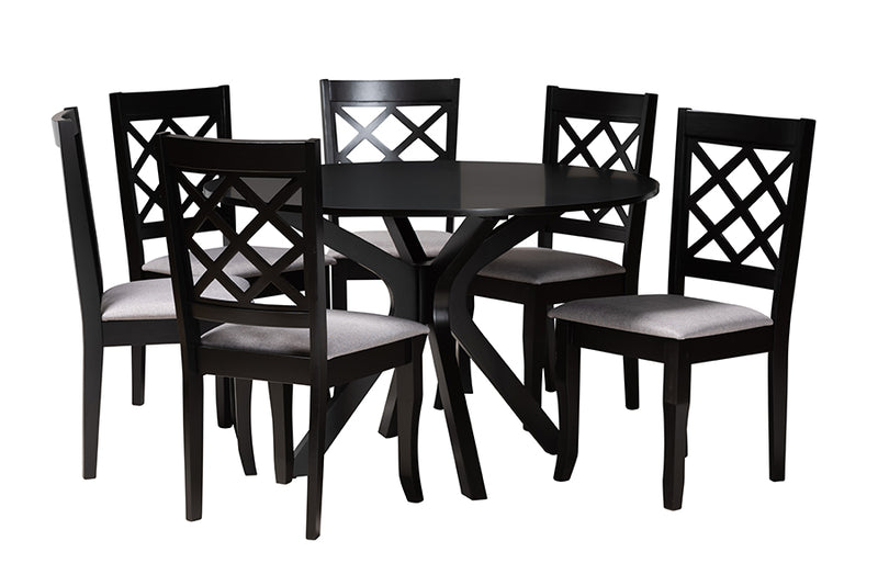 Addison Modern Gray Fabric and Espresso Brown Finished Wood 7-Piece Dining Set