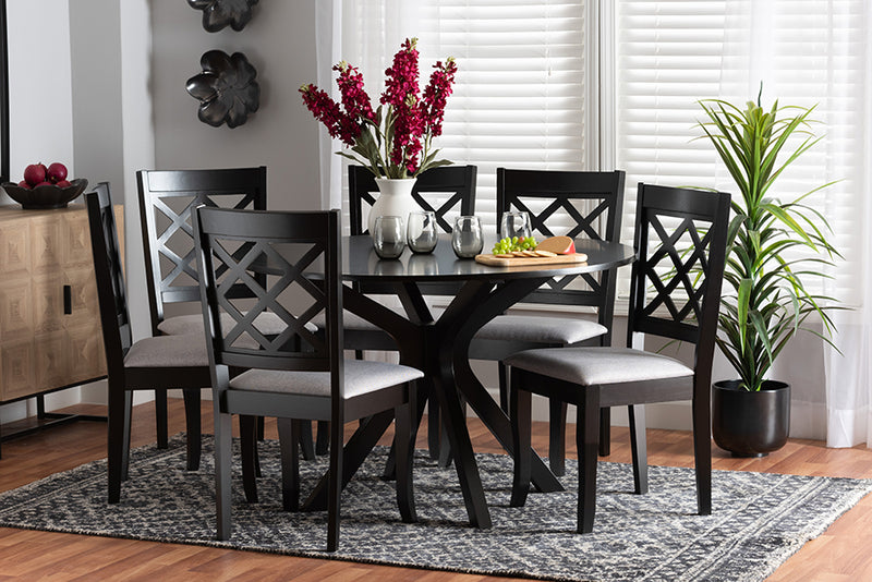 Addison Modern Gray Fabric and Espresso Brown Finished Wood 7-Piece Dining Set