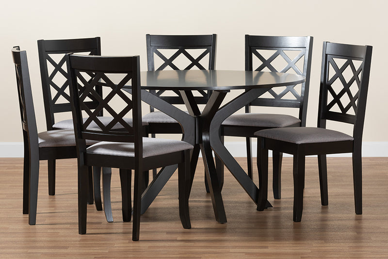 Addison Modern Gray Fabric and Espresso Brown Finished Wood 7-Piece Dining Set