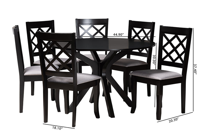 Addison Modern Gray Fabric and Espresso Brown Finished Wood 7-Piece Dining Set