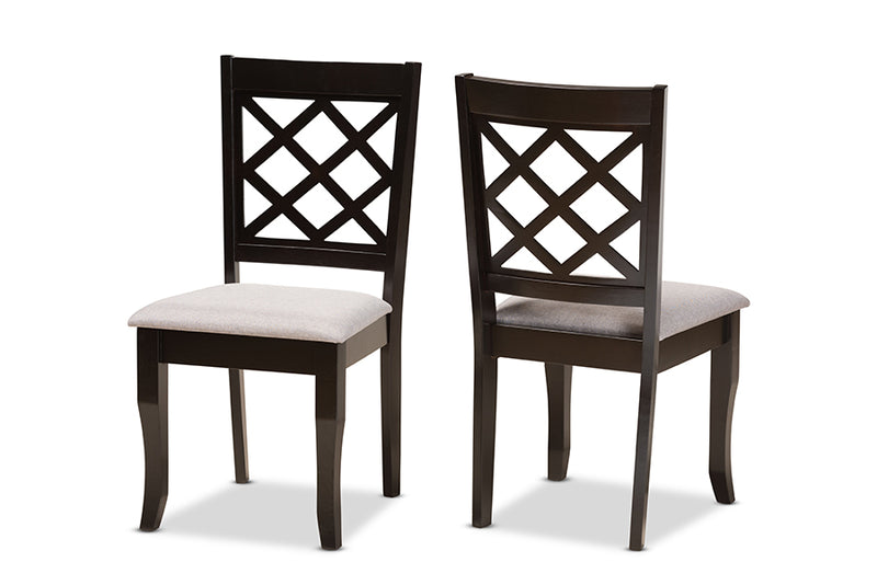 Pamela Modern and Contemporary Gray Fabric Upholstered and Dark Brown Finished Wood 2-Piece Dining Chair Set