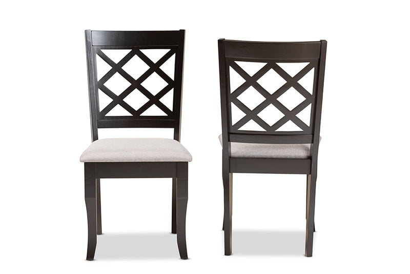 Pamela Modern and Contemporary Gray Fabric Upholstered and Dark Brown Finished Wood 2-Piece Dining Chair Set