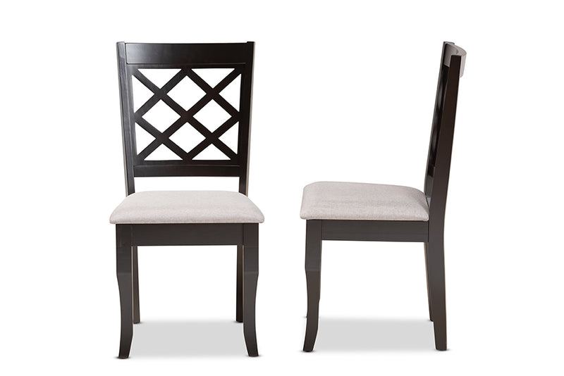 Pamela Modern and Contemporary Gray Fabric Upholstered and Dark Brown Finished Wood 2-Piece Dining Chair Set